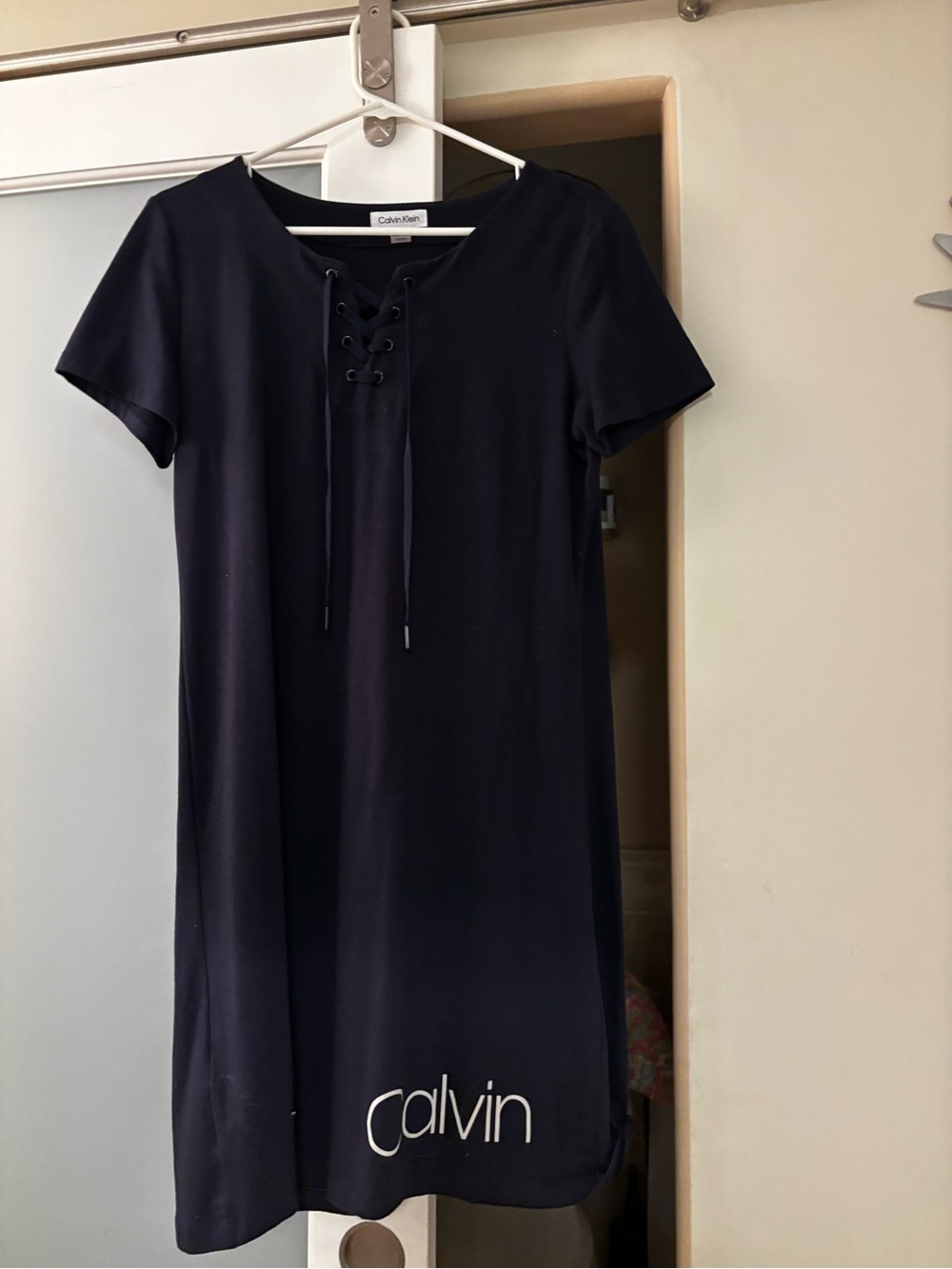 Calvin Klein Navy Lace-Up Short Dress